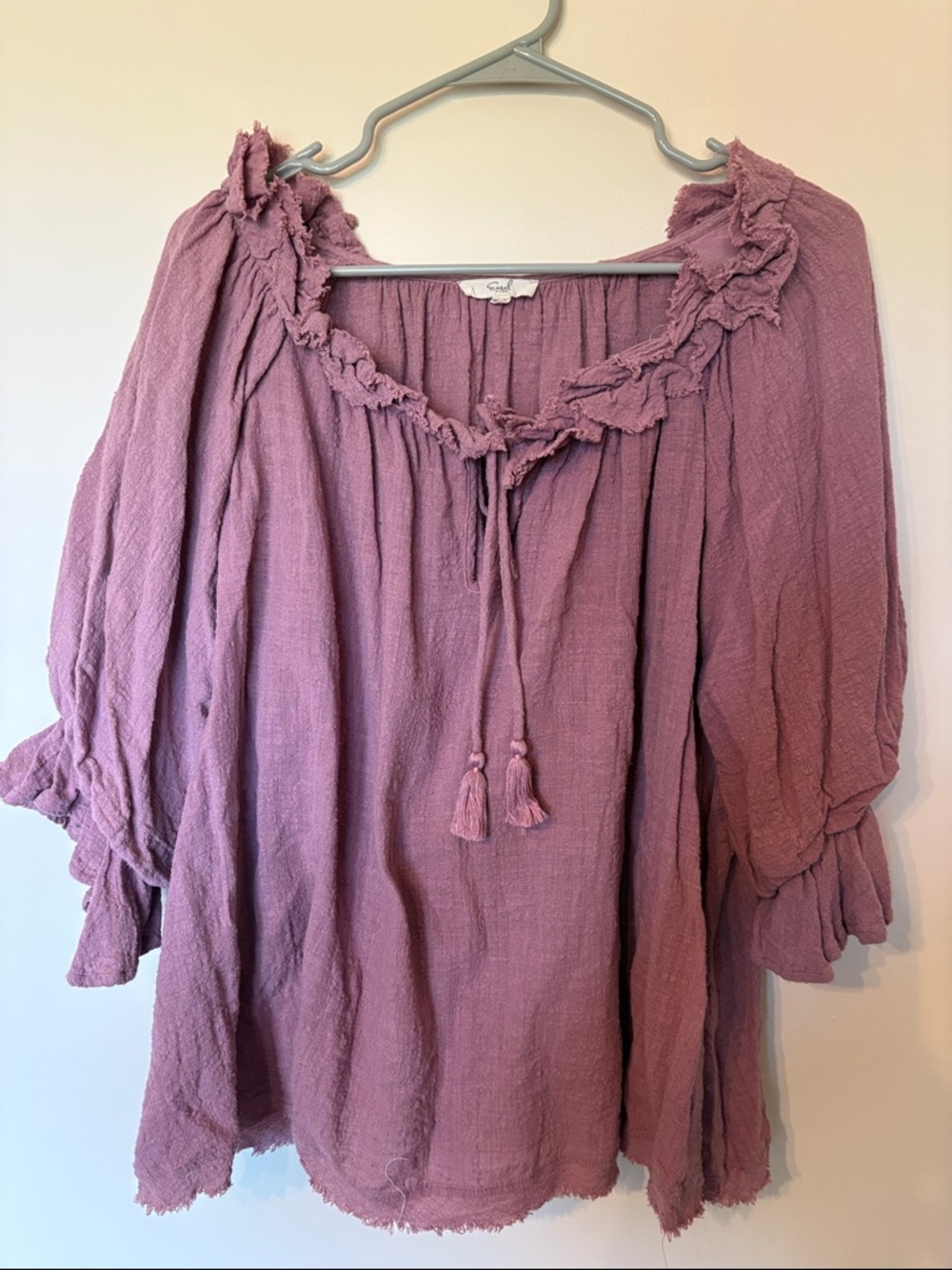 easel Dusty Mauve Ruffle Tassel Peasant Tunic